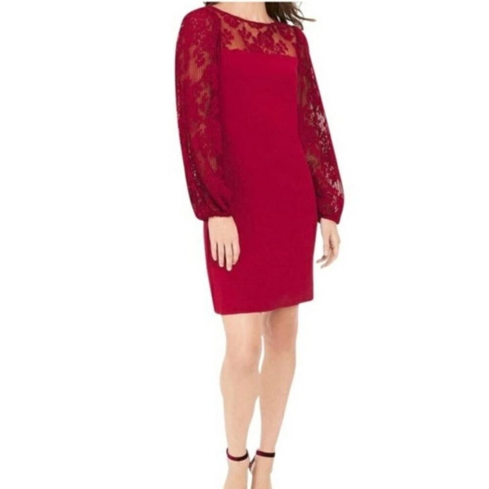 White House Black Market Red Lace Sheath Workwear Cocktail Dress 0